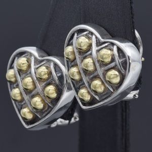 Lagos caviar heart earrings. 18kt good and silver